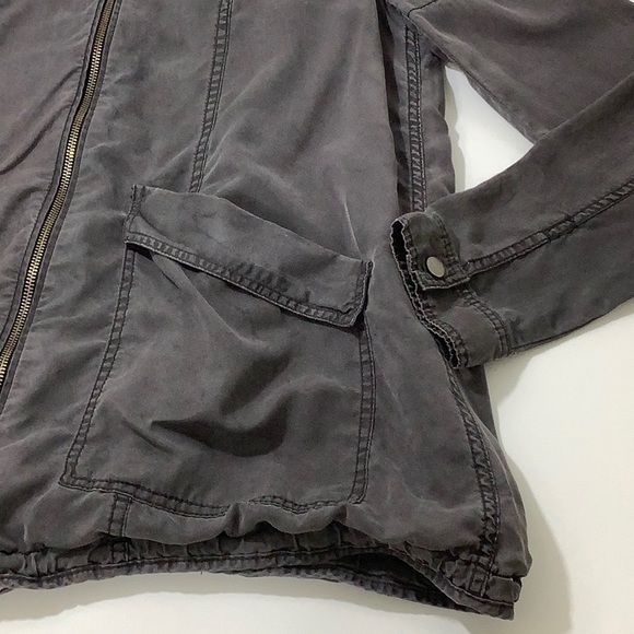 Free People Utility Army zip up hooded distressed lined lightweight jacket SZ S - Picture 9 of 16